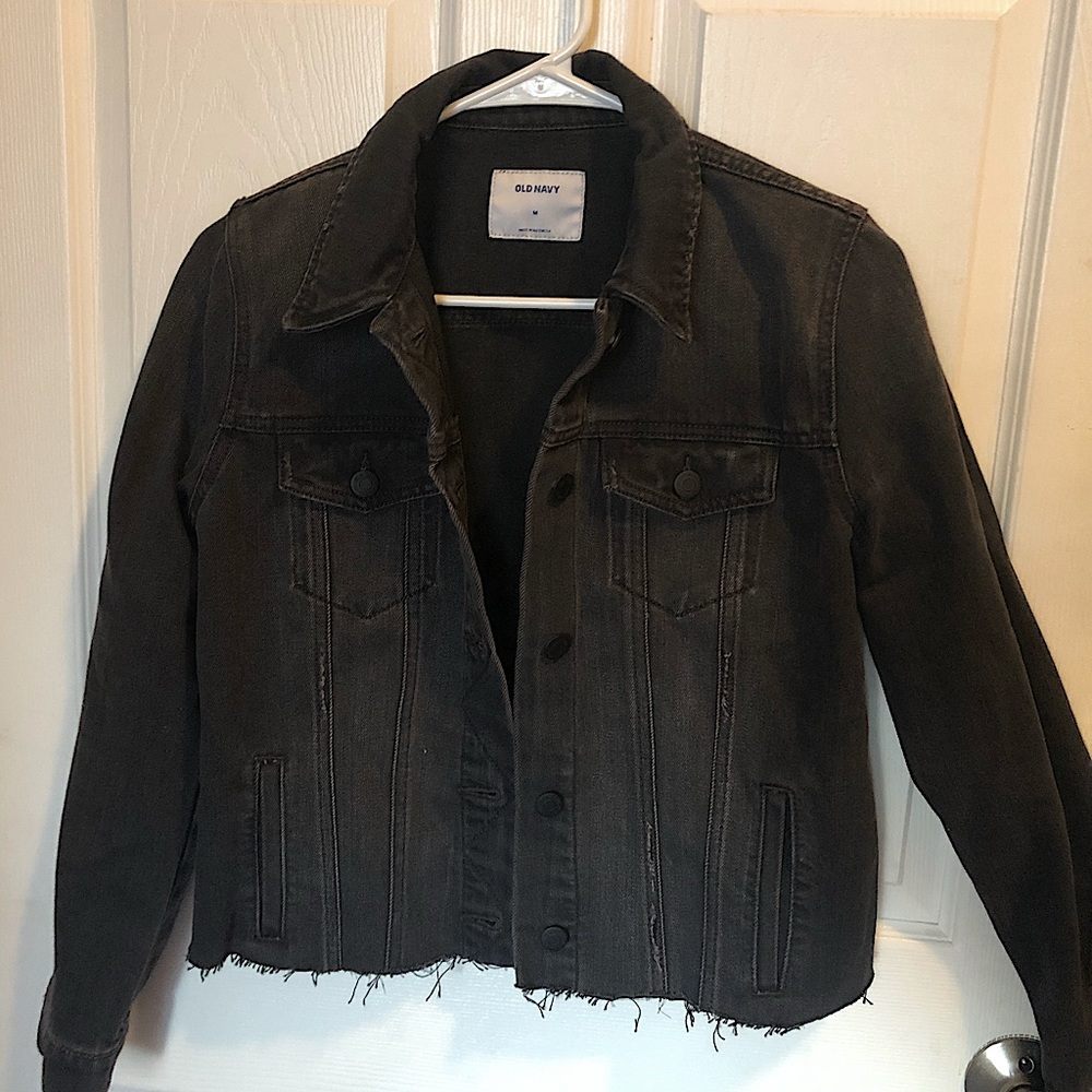 Old Navy black acid wash cropped denim jacket